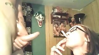 Hot Dark Haired Gets A Throatful Of Hot Spunk While Smoking..